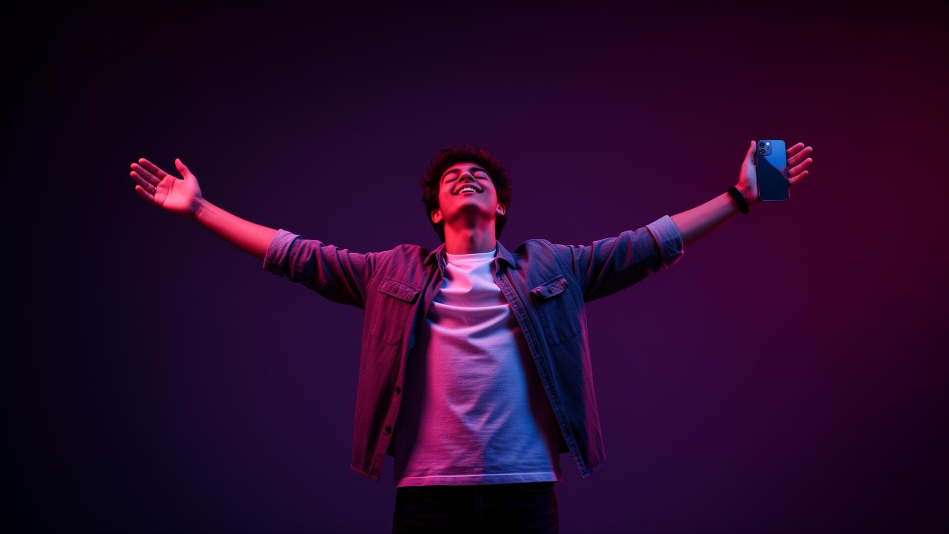 Pessoa celebrando com smartphone